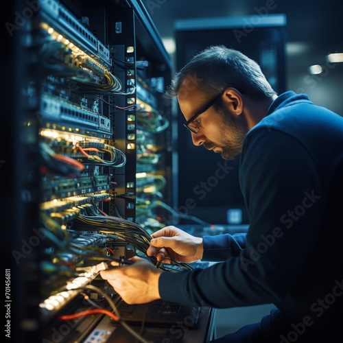 Technician working on server maintenance, Al generative
