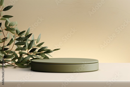 Green podium for product photoshoots or exhibitions with a sustainability theme