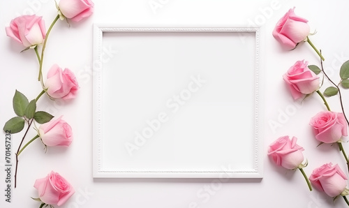 Wallpaper Mural Beautiful rose decorative photo frame, blank frame for pasting. White background. Valentine's Day atmosphere. Mock-up Torontodigital.ca