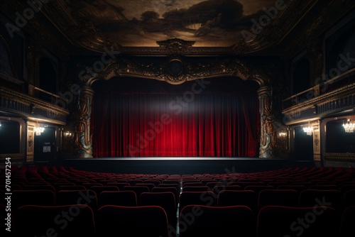 An empty movie theater or auditorium for stage performances or plays photo