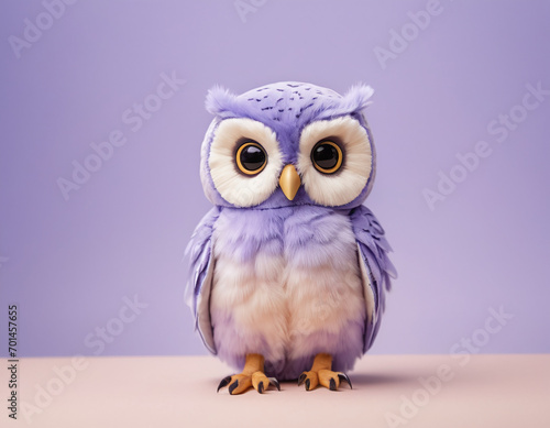 Adorable Purple Cartoon Owl Plush Toy with Big Eyes on Lavender Background