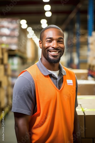With a determined look, the warehouse worker stands ready to tackle any logistical challenge.