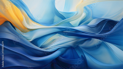 Luminous shades of indigo and citrine flowing in harmony, crafting a liquid abstract canvas captured with unparalleled high-definition precision.