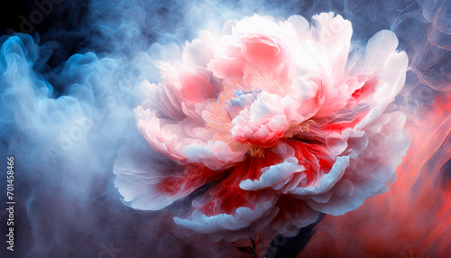 Czerwony kwiat, biały dym photo