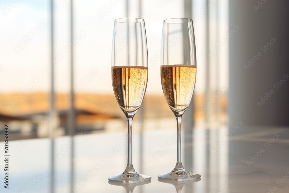 Two champagne glasses on a table Two champagne glasses on a table