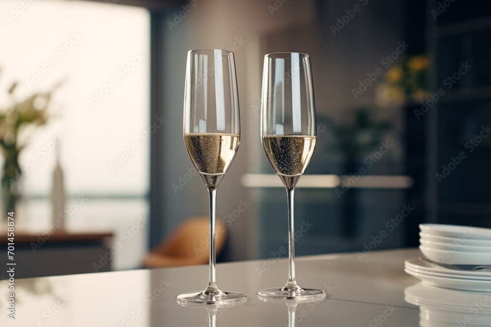 Two champagne glasses on a table Two champagne glasses on a table