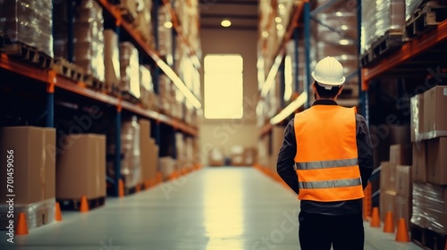 The warehouse worker stands tall, a pillar of strength amidst the busy warehouse operations.