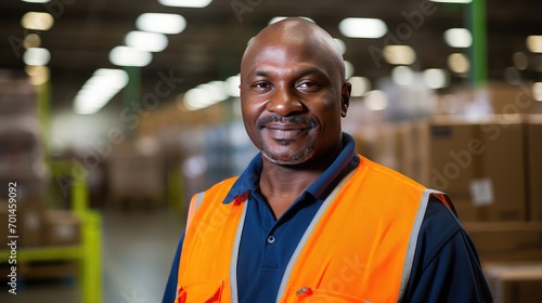 With a focused gaze, the warehouse worker stands ready to tackle the challenges of the day.
