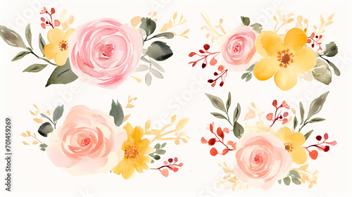 Floral frame with watercolor flowers, decorative flower background pattern, watercolor floral border background