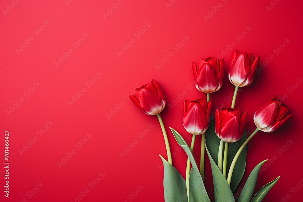 photography of some red tulip flowers on a background, in the style of playful compositions created with Generative Ai