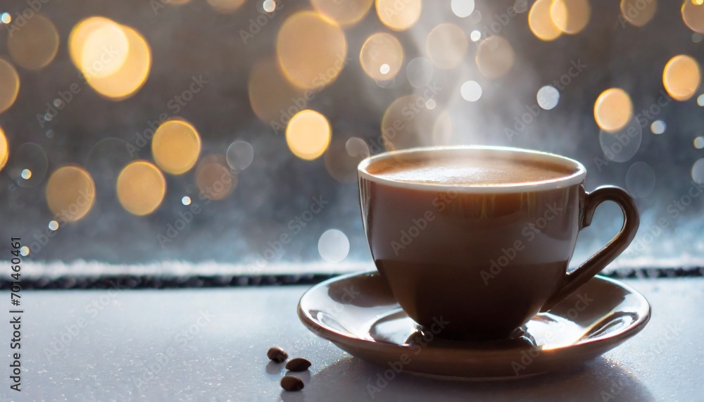 Fototapeta premium Refreshing hot cup of coffee at a cafe