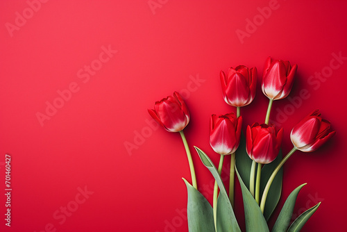 photography of some red tulip flowers on a background, in the style of playful compositions created with Generative Ai