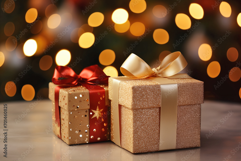Elegant Christmas Gifts with Sparkling Background Elegant Christmas Gifts with Sparkling Background