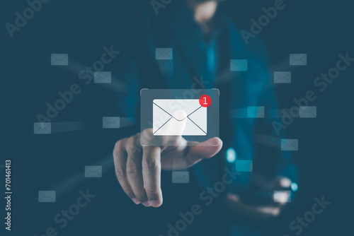 New email notification concept, Business people touch email icon, Online marketing campaign, Communication and digital marketing, Inbox receiving electronic message alert. E-mail spam, Online contact.