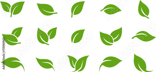Green leaf icons set. Leaves icon on transparent background. Collection green leaf. Elements design for natural, eco, vegan, bio labels. photo