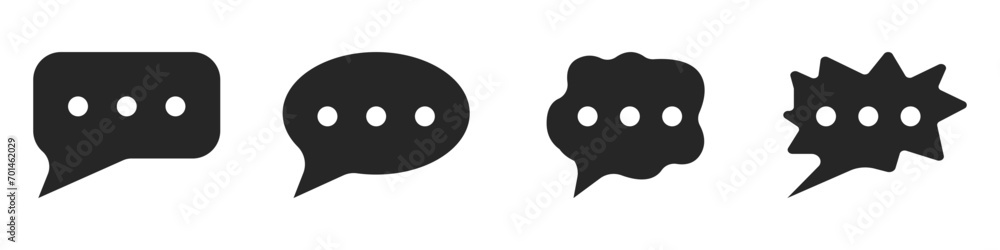 Speech bubbles vector set of black icons. Communication vector icon. Chat black symbol. Dialogue cloud vector icon. Vector illustration. Speech bubbles vector set of black icons. Communication vector icon. Chat black symbol. Dialogue cloud vector icon. Vector illustration.