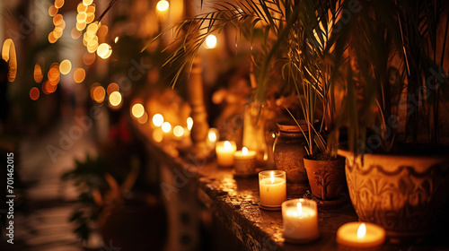 Palm Sunday Evening Vespers:  An evening vespers service on Palm Sunday, with candles illuminating the palms and creating an atmosphere of quiet spirituality photo