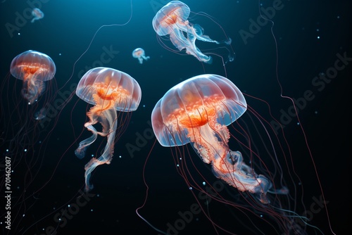 Closeup of moon jellyfish in deep sea © Tarun