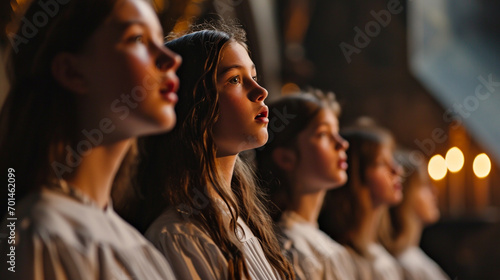 Palm Sunday Harmony of Voices: A choir singing in harmony during a Palm Sunday service, capturing the essence of musical joy and devotion