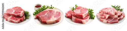 Plate of Raw Pork Chops Hyperrealistic Highly Detailed Isolated On Transparent Background Png File