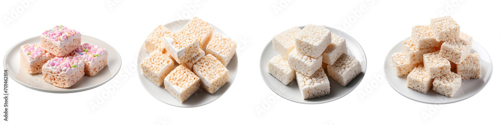 Plate of Rice Cereal Marshmallow Treats Hyperrealistic Highly Detailed Isolated On Transparent Background Png File