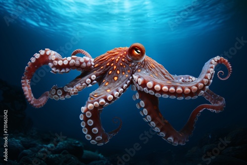 Octopus in clear water in deep sea © Tarun