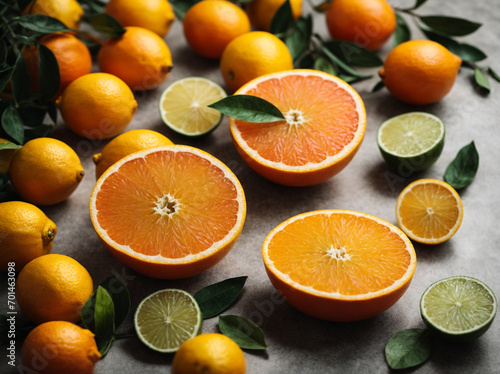 oranges and lemons, Flat lay of citrus with copy space, perfect composition, beautiful intricate insanely detailed , 2d artistic photography, photorealistic, AI generated