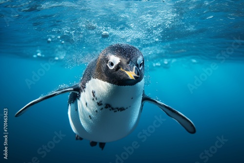 Closeup of a penguin swimming underwater