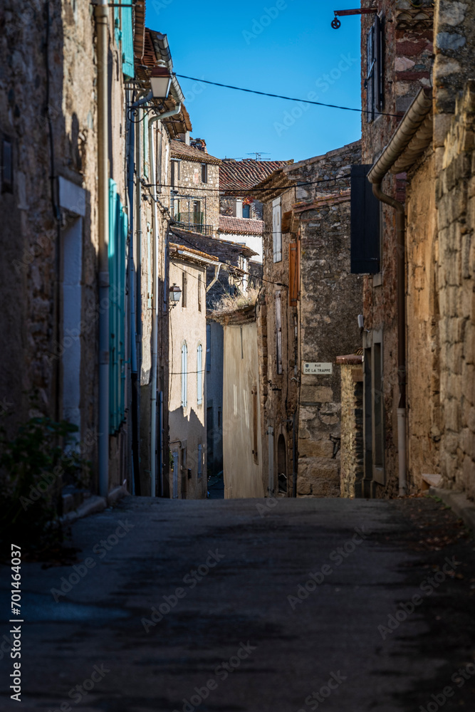 Street in Caunes-Minervois, a small medieval town in the Aude department in the Occitanie region, France