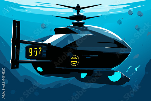 Autonomous underwater drones vektor illustation