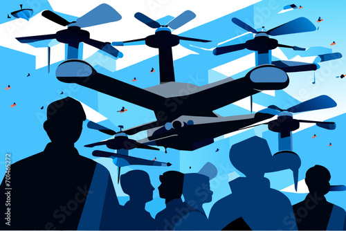 Drone swarm technology vektor illustation