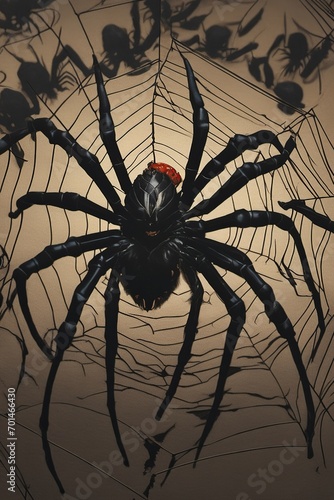 Black widow spider among its web