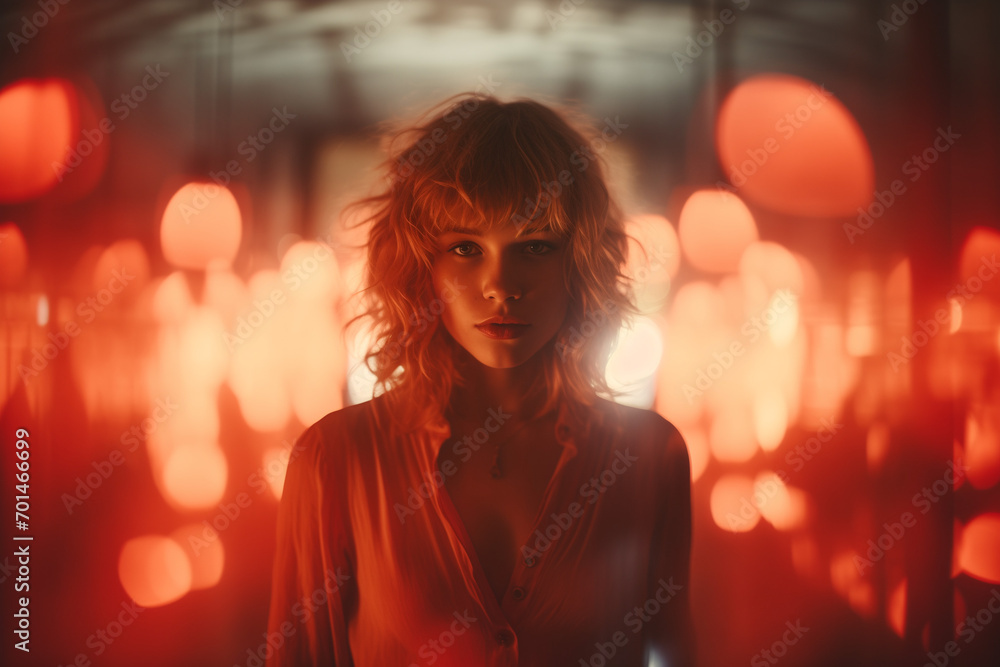 A woman in red  in nightclub