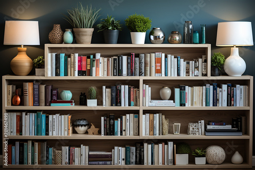 Generative AI - Many shelves in modern style full of books