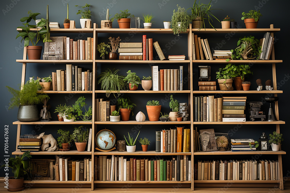 Generative AI - Many shelves in modern style  full of books