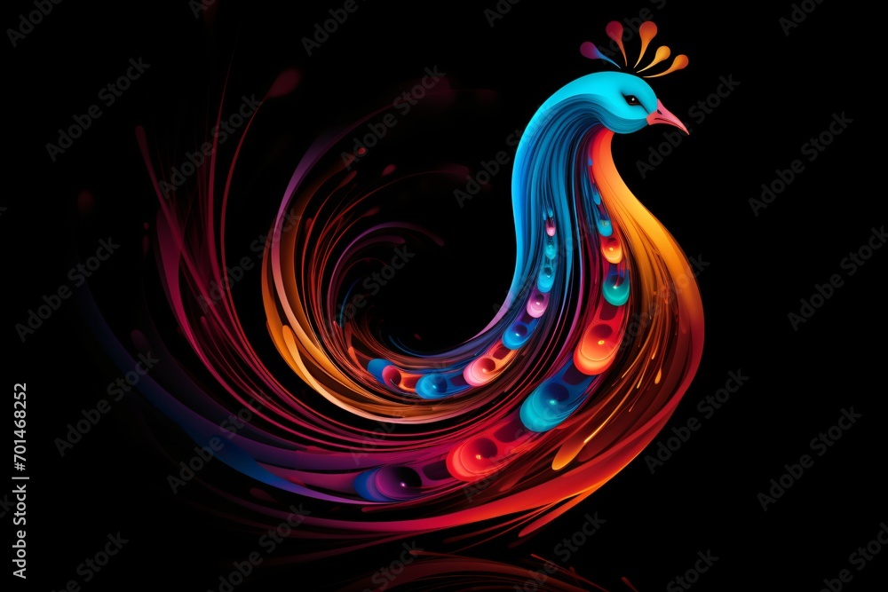 A cool graphic illustration of a peacock on a black background A cool graphic illustration of a peacock on a black background