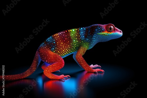 A colorful neon lizard isolated on a black background
