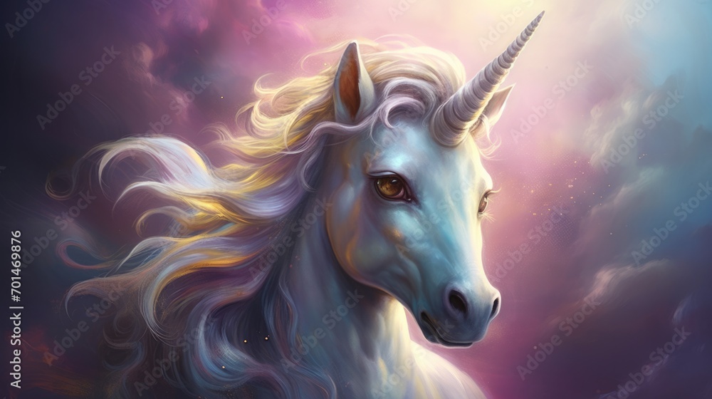 Illustration of a baby unicorn with mane and horn in pastel colors generative ai Illustration of a baby unicorn with mane and horn in pastel colors generative ai