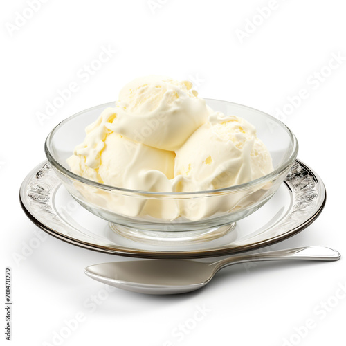 yummy vanilla ice cream scoop on plate with transparent background created with Generative Ai