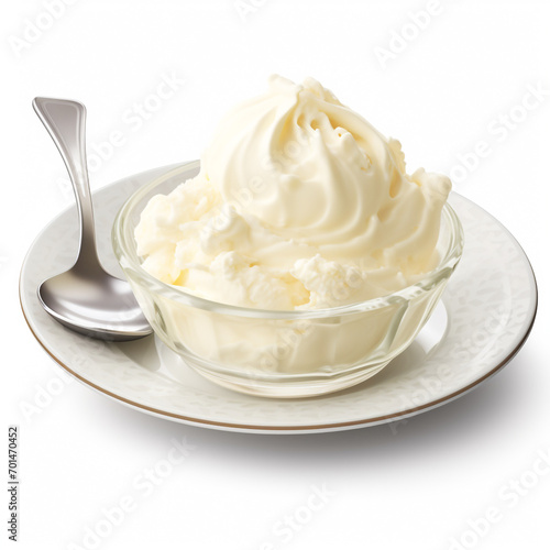 yummy vanilla ice cream scoop on plate with transparent background created with Generative Ai