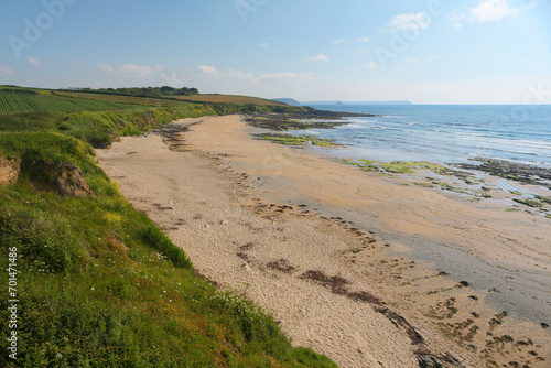 An empty Towan Beach, Roseland Peninsula, Cornwall, UK