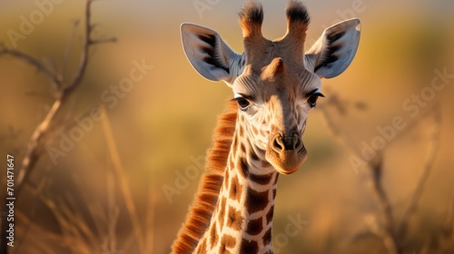 A giraffe calf with soft spots, highlighting its long and curious neck generative ai © Francheska