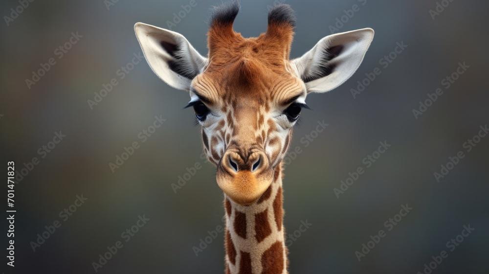 A giraffe calf with soft spots, highlighting its long and curious neck generative ai