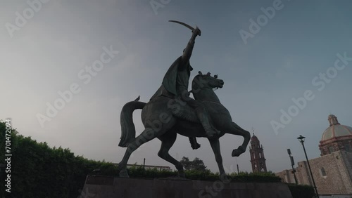 San Miguel de Allende, Mexico - Plaza de la Soledad with Man on Horse Statue and Fountain photo