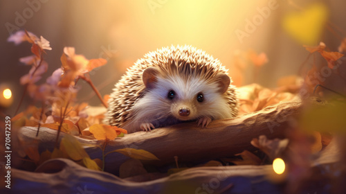 A hedgehog in pastel colors with detailed spines in a warm and cozy environment generative ai © Francheska