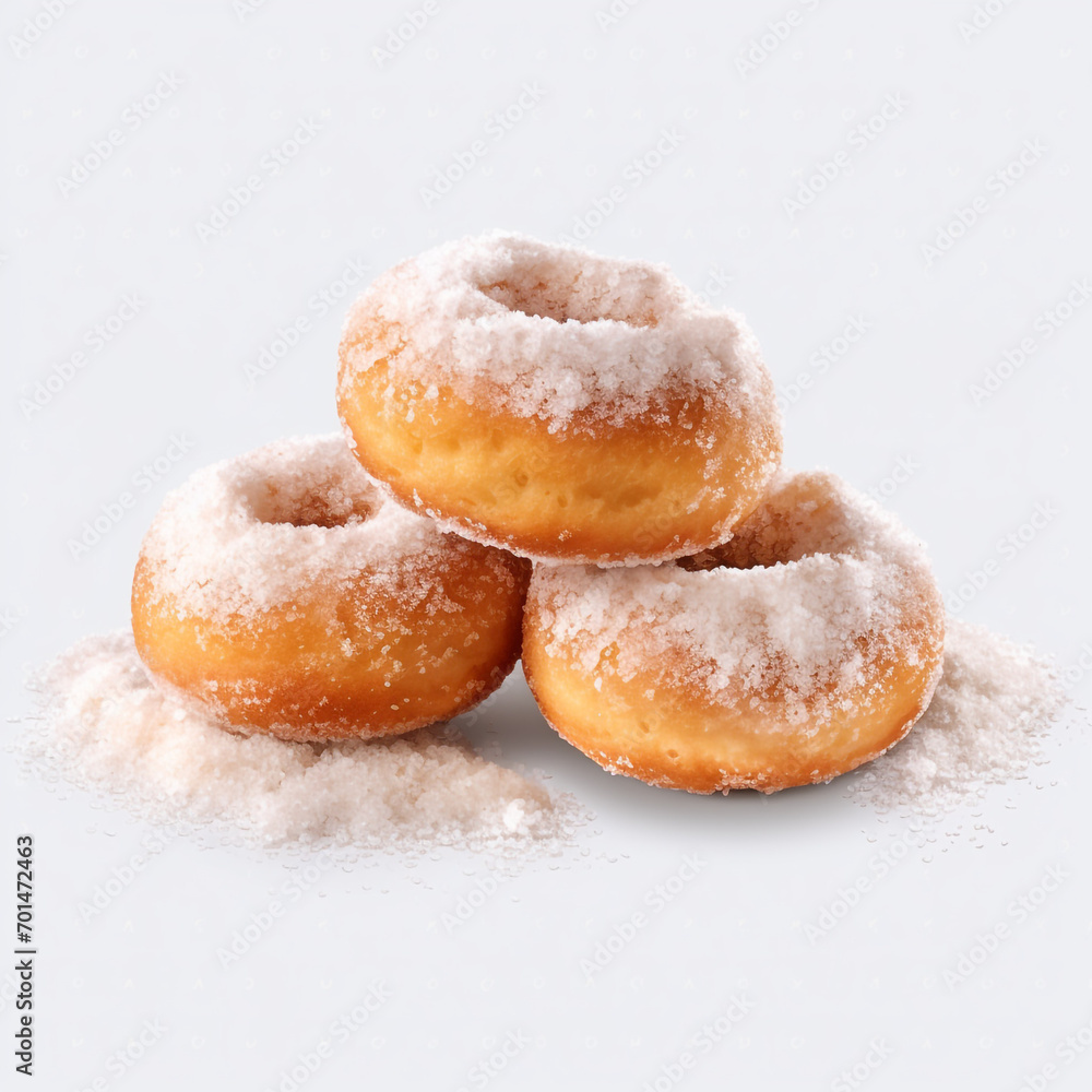 three donuts with sugar powder on transparent background created with Generative Ai three donuts with sugar powder on transparent background created with Generative Ai