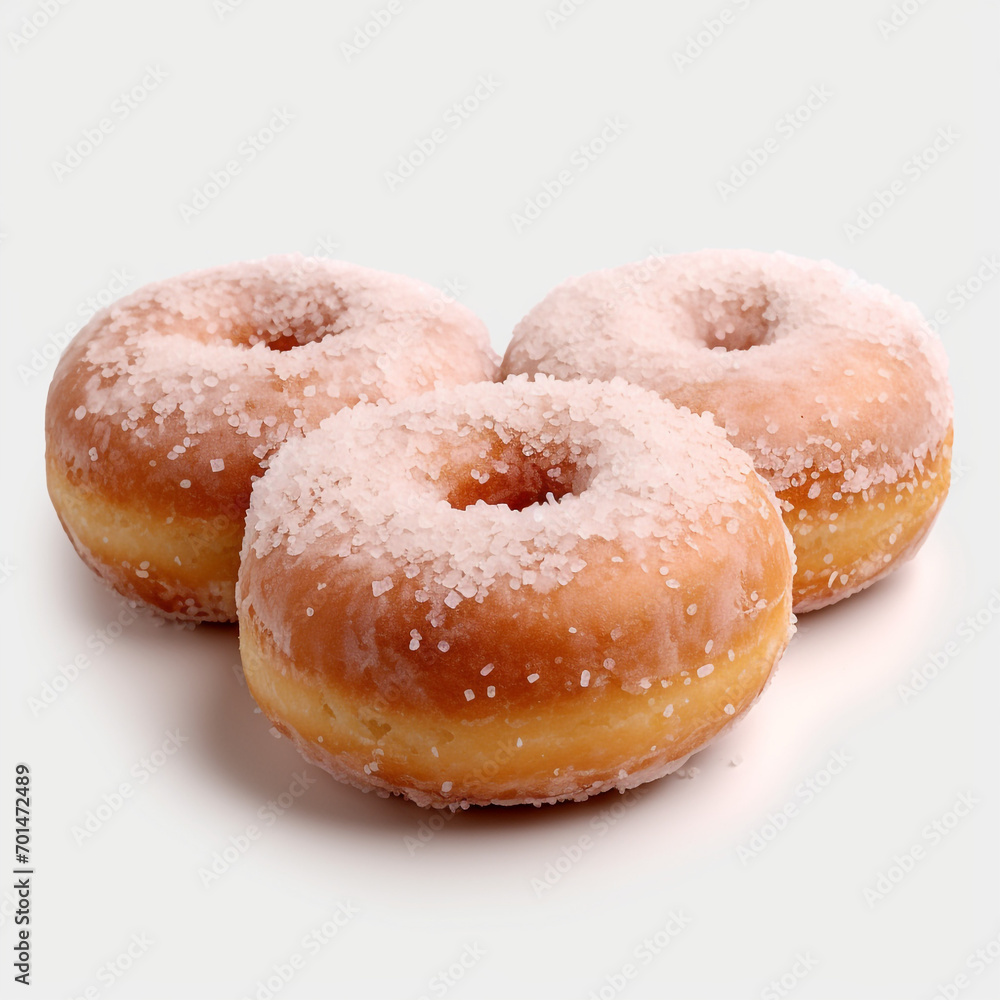 three donuts with sugar powder on transparent background created with Generative Ai three donuts with sugar powder on transparent background created with Generative Ai