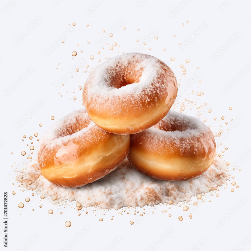 three donuts with sugar powder on transparent background created with Generative Ai three donuts with sugar powder on transparent background created with Generative Ai