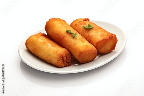 risoles on autentic plate. Simple. Detail. Isolated white background