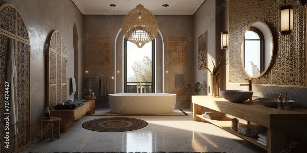 Moroccan style interior of bathroom in luxury house.